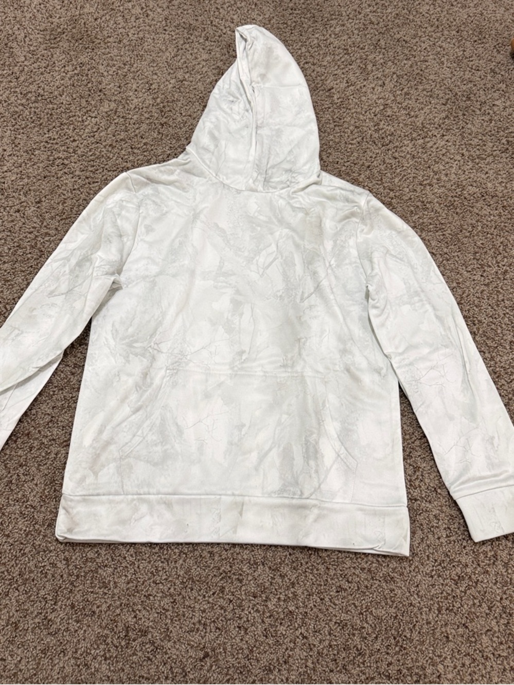 Men's White Marble-Print Hoodie Sweatshirt